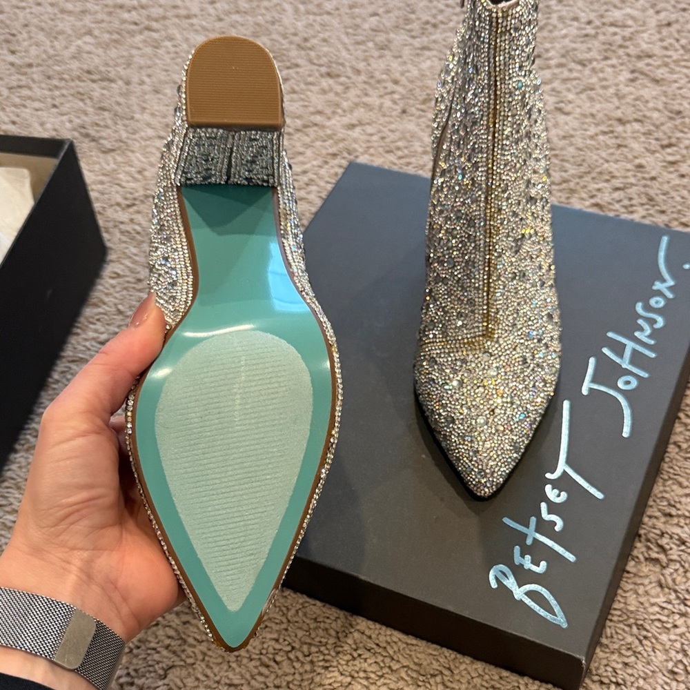 Betsey Johnson Glittering Silver Heeled Boots - Picture 3 of 4